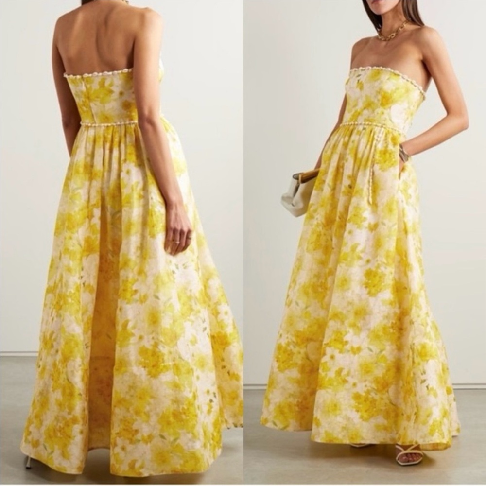 Zimmerman Wonderland Shell Embellished Silk & Linen Maxi Dress (shells removed)